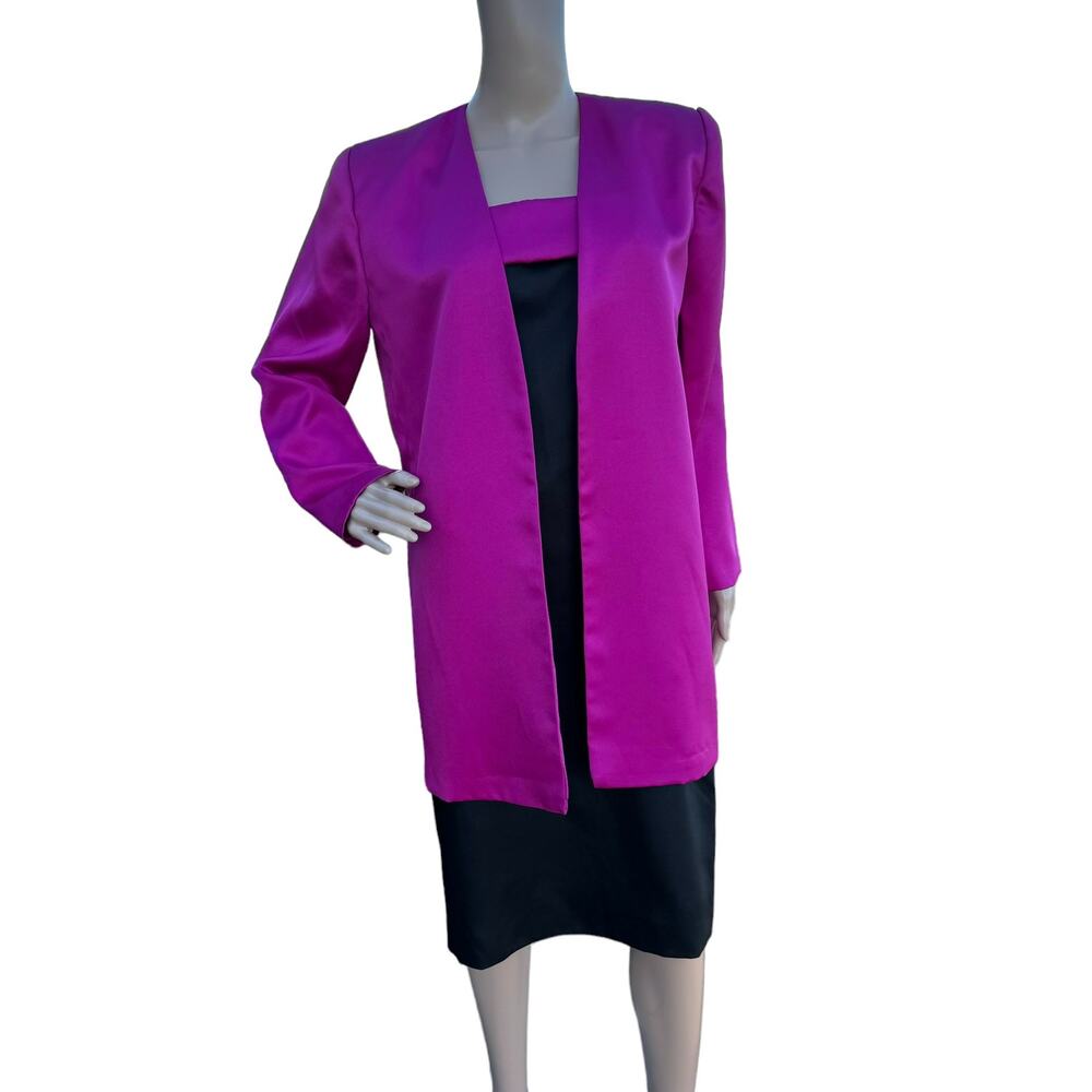Steven Stoller NY 2pc Dress Suit Set 8 Fuchsia Pink Black Jacket Sheath